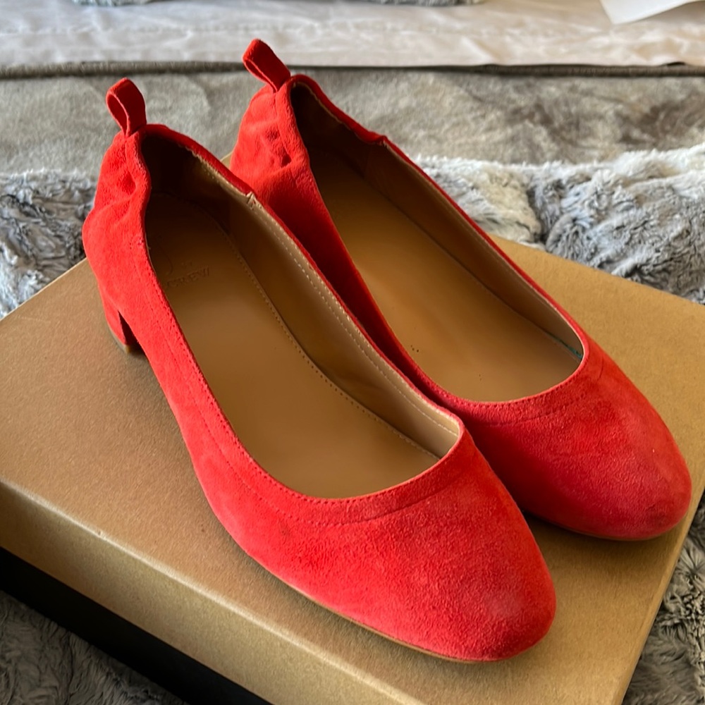 Red Suede Runched Back Heels - J Crew